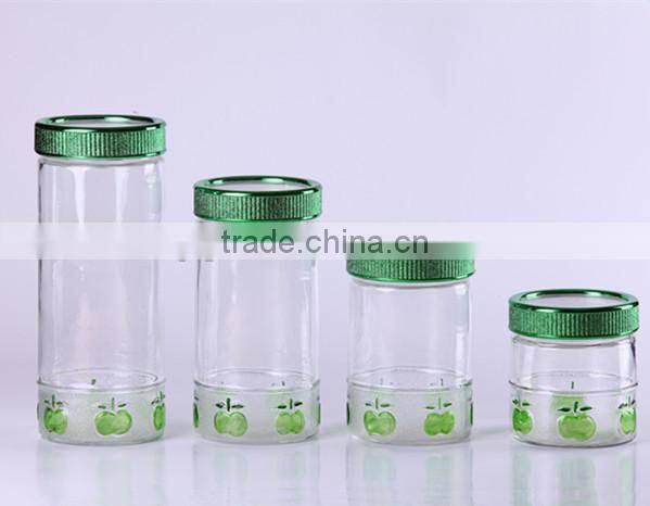 4pcs round glass jar with handdrawing