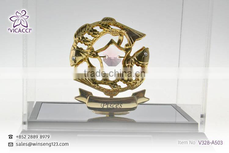cheap pisces Zodiac Sign with SWAROVSKI crystal metal home decoration