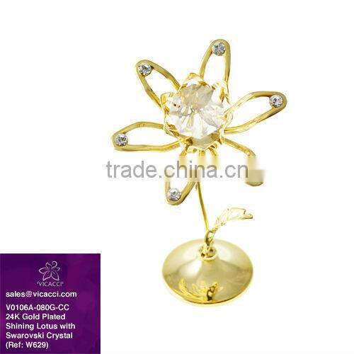 24K Gold Plated Metal Shining Lotus Flower with Crystals from Swarovski