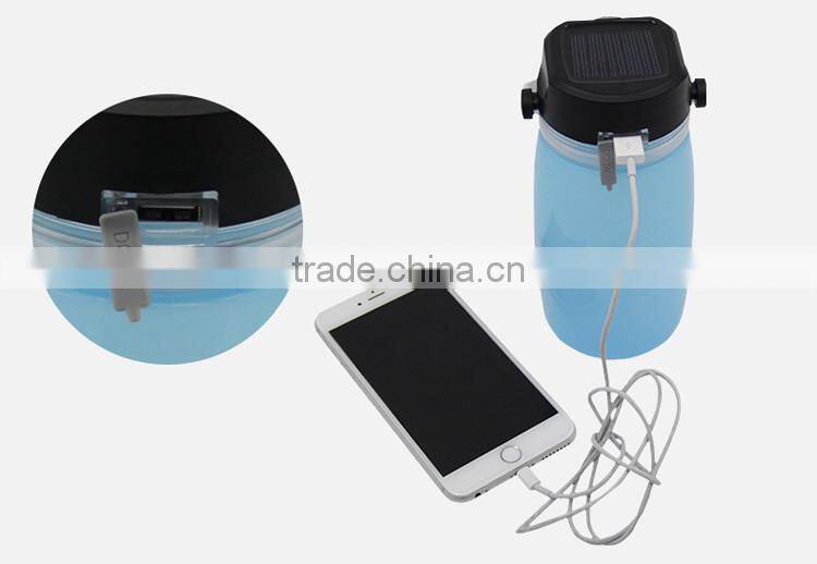 New design 5 in 1 multifunction outdoor foldable silicon solar zoom camping lamp