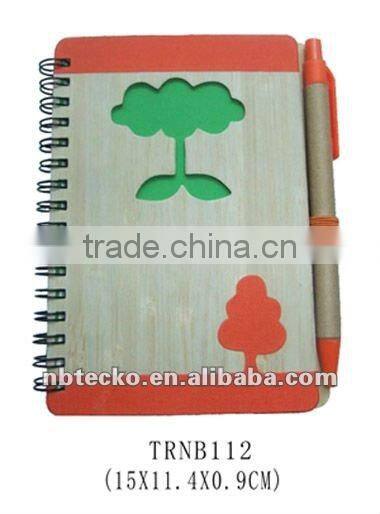 cute bamboo cover recycled note book with recycled ball pen