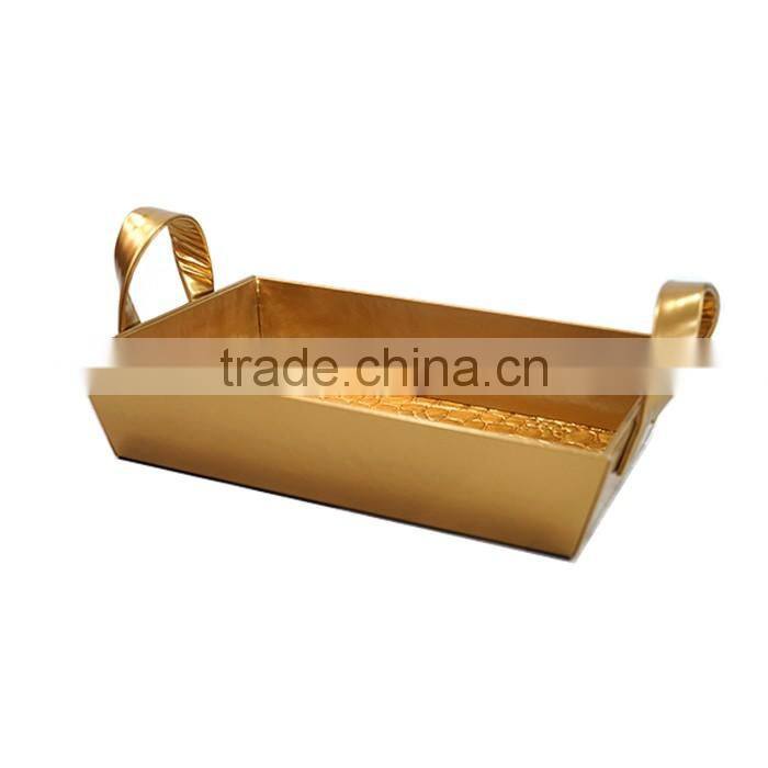 Rectangle Luxury Golden Faux Leather Cardboard Storage Tray