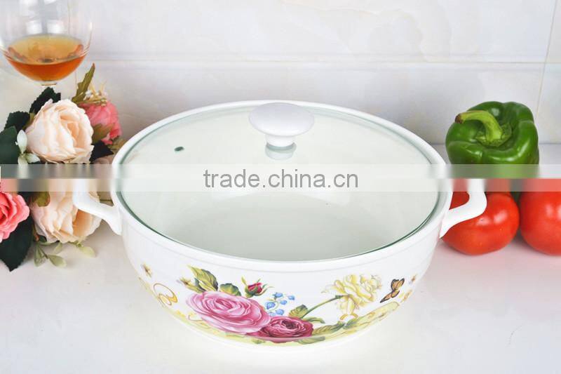 10" porcelain pot suitable for microwave oven with glas lid