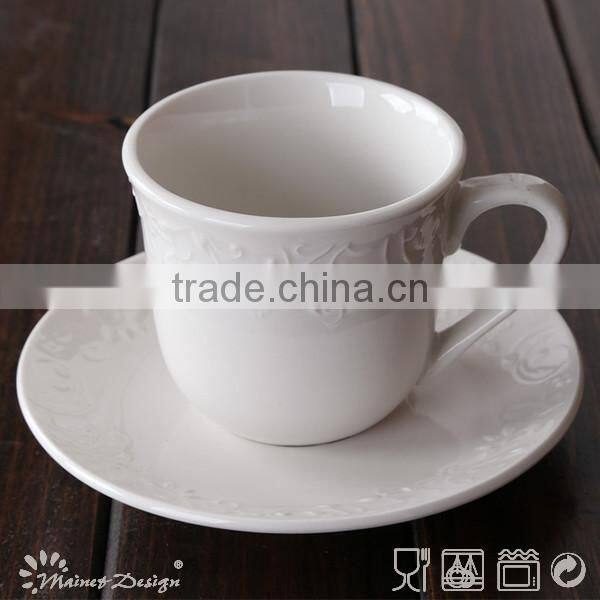 eco white embossed cup&saucer set porcelain