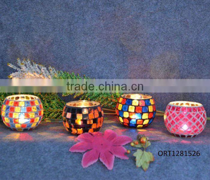 Glass colorful mosaic candle holder