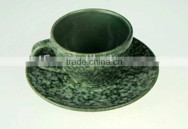 Green glazed custom ceramic blank coffee mugs wholesale and saucer