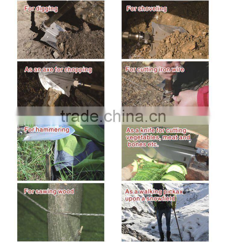New Idea Outdoor Jeep Tools Shovel with Tactical Led Flashlight Knife Axe and Hoe Functions