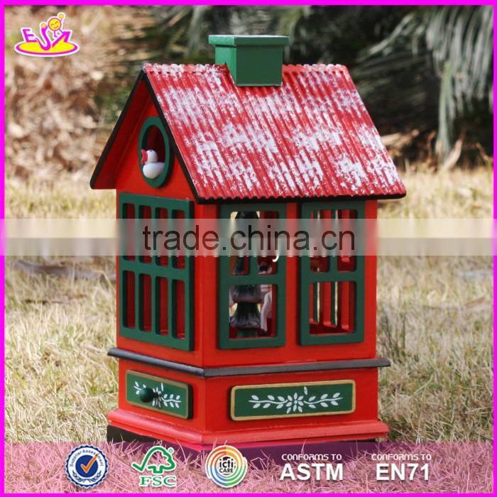New design red house shape Christmas wooden music box W07B023B