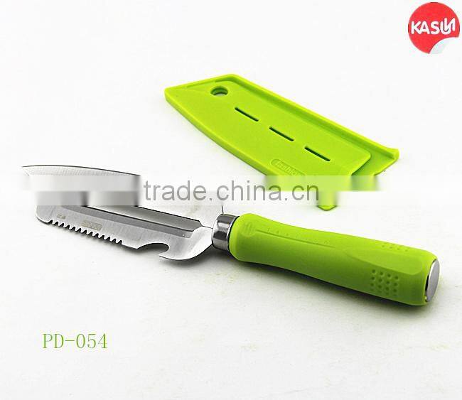 PD-056 4 in1multi function peeler with fish scale scraper and opener kitchen knife with safe protector