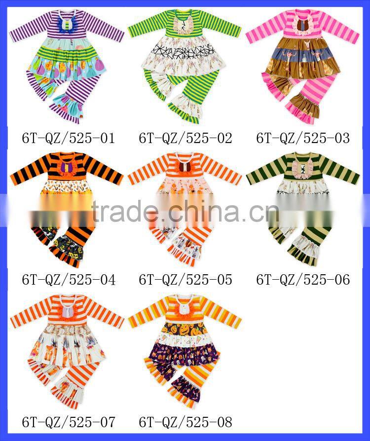 Organ Kids Wholesale Winter Clothes Pumpkin Girls Ruffle Outfits Cotton Stripe Baby Girl Clothing Set