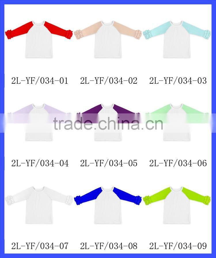 Baby Fall Cotton Shirt Long Sleeve Girls Clothes Ruffle Raglan Girls Blank Ruffle Sleeve T Shirt Wholesale Icing Ruffle Shirt