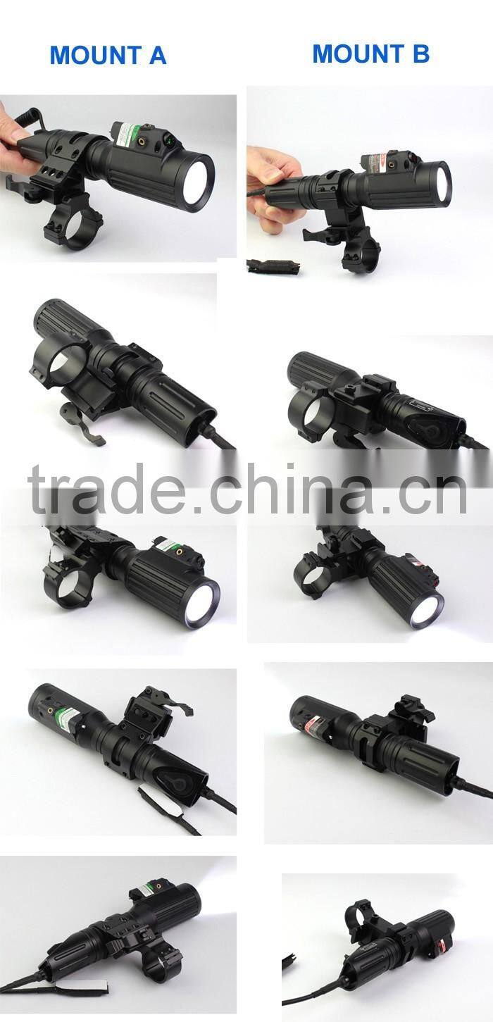 Tactical professional hunting 1000 lumens CREE T6 LED flashlight with strobe light attached with red laser sight