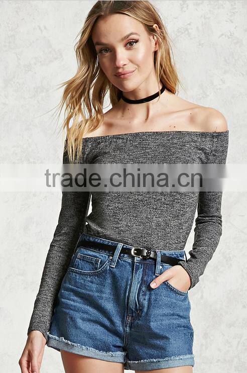 Off The Shoulder Long Sleeves Knit Top Custom t shirt women