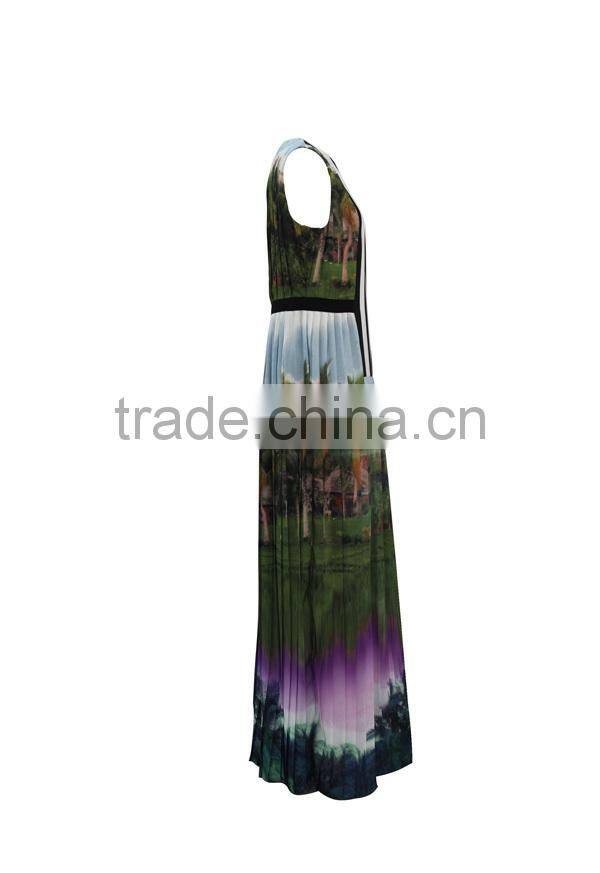 women's sleeveless fancy summer printed maxi dress 2016