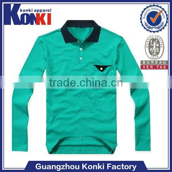 men green cotton long sleeve polo shirt with one pocket