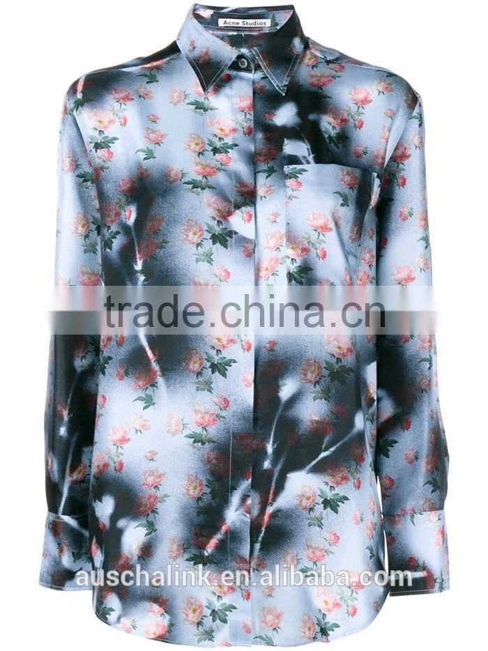2016 best selling full floral print shirt for women OEM service