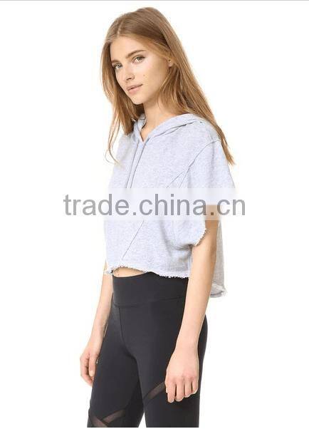 bomber fleece hooded sweatshirt the light french terry fabric short sleeve hoodie with raw edged hem