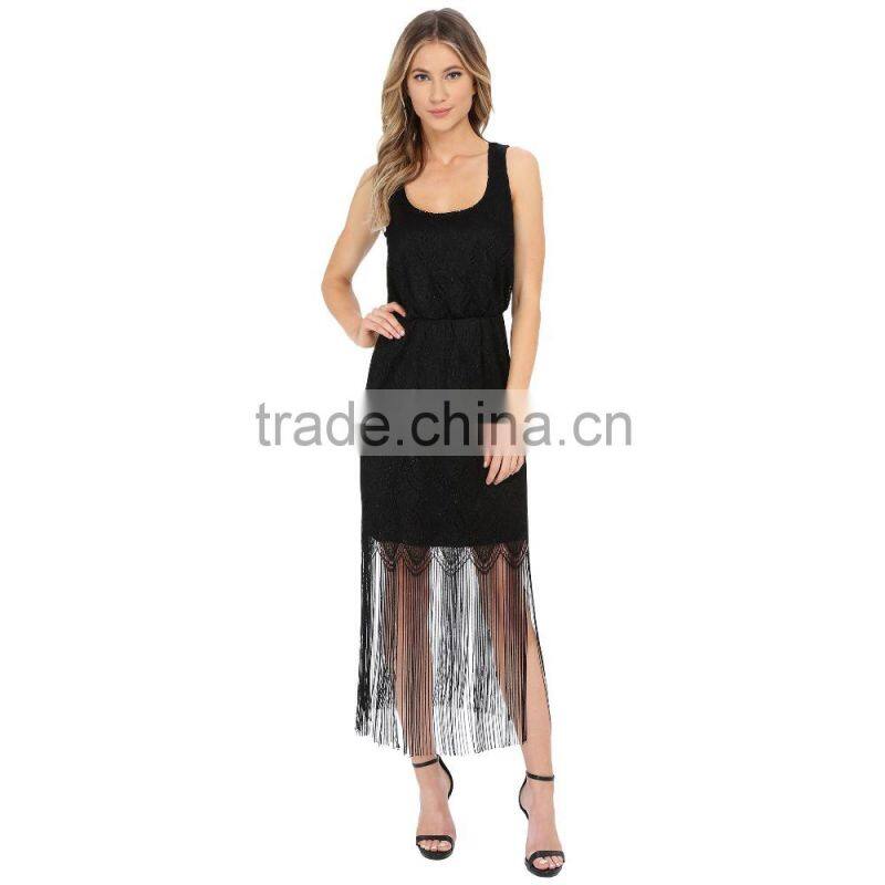 ladies new model dress & ladies fashion lace dresses black with tassel