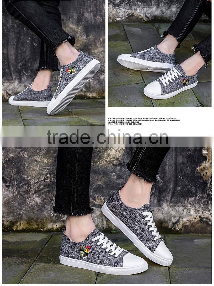 Lace-up man's rooster embroidery breathable casual bulk latest canvas shoes