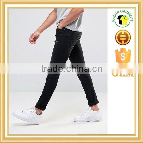 Hot sale mens distressed jeans quality skinny jeans black washed jeans