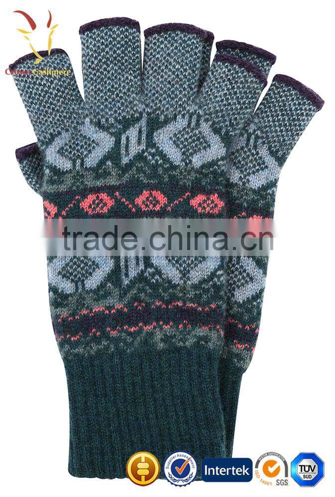 Fancy Kintted Jacquard Cashmere Mitten Gloves Half Finger Gloves