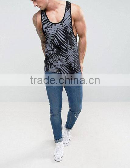 Mens polyester stringer gym singlets overall sublimated tank top