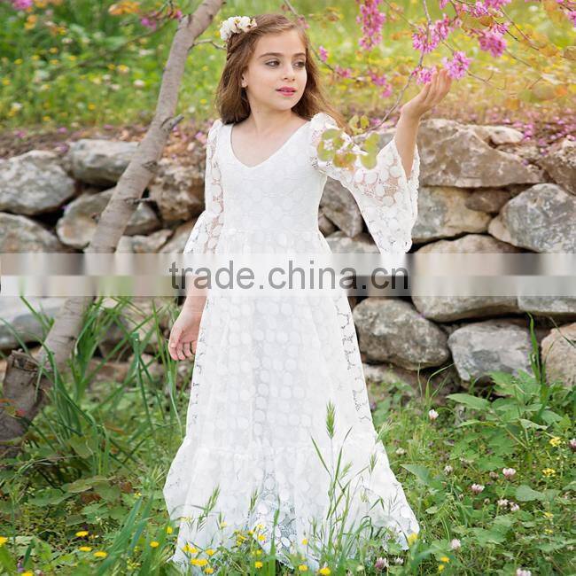 2017 Baby Girl Party Dress Children Frocks Designs Flower Girls White Long Maxi Wedding Dress
