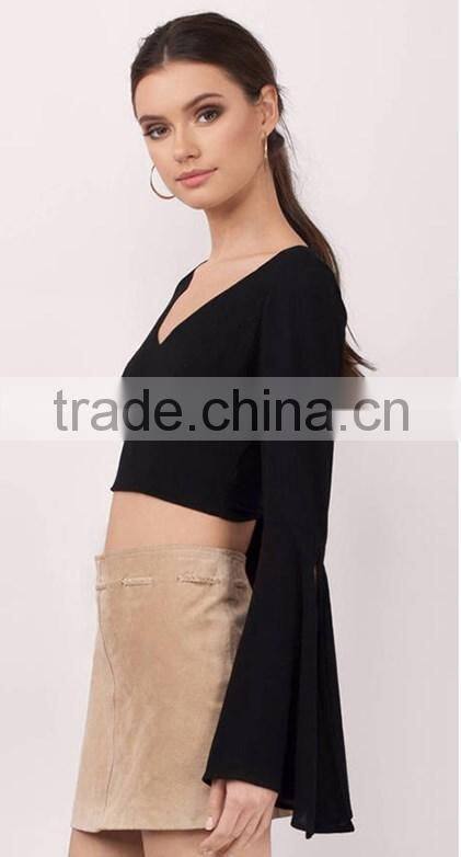 latest fashion women sexy crop tops stylish long sleeve backless top for women
