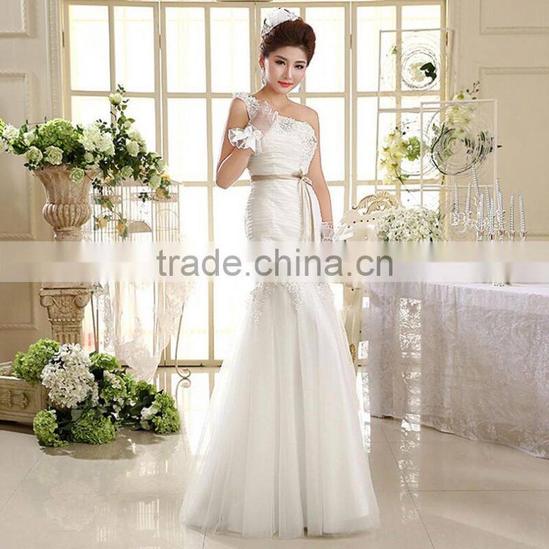 Sexy one shoulder long length back open evening dress fishtail wedding dress