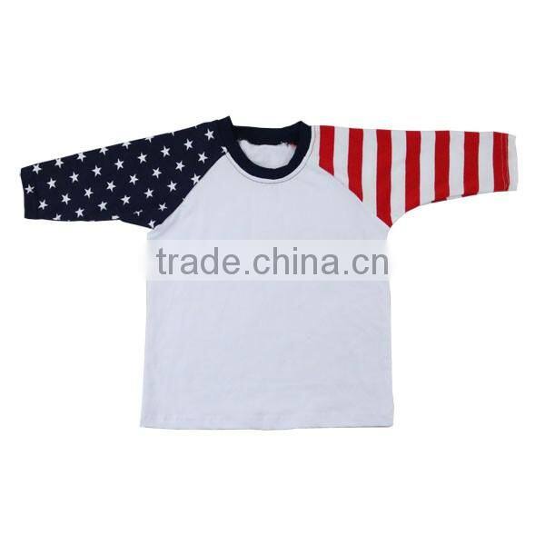2017 new fashion design kids cotton t-shirt patriotic raglan children t-shirt wholesale baby 4th of July tops