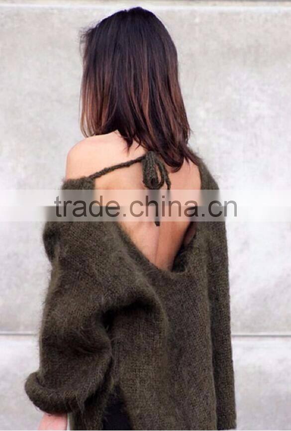 Runwaylover New Design 2017 Ladies Fashion Backless Wool Pullover Sweaters