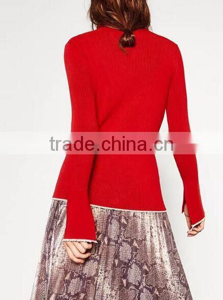 EY0878S 2016 Winter Ladies Red Mock Turtleneck Poncho Sweater