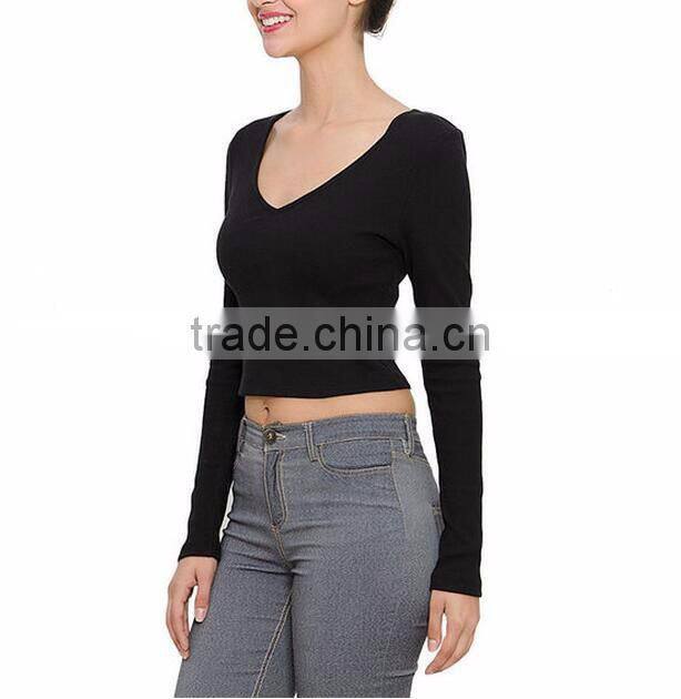 Blank long sleeve tshirts lady crop top style t shirt for women