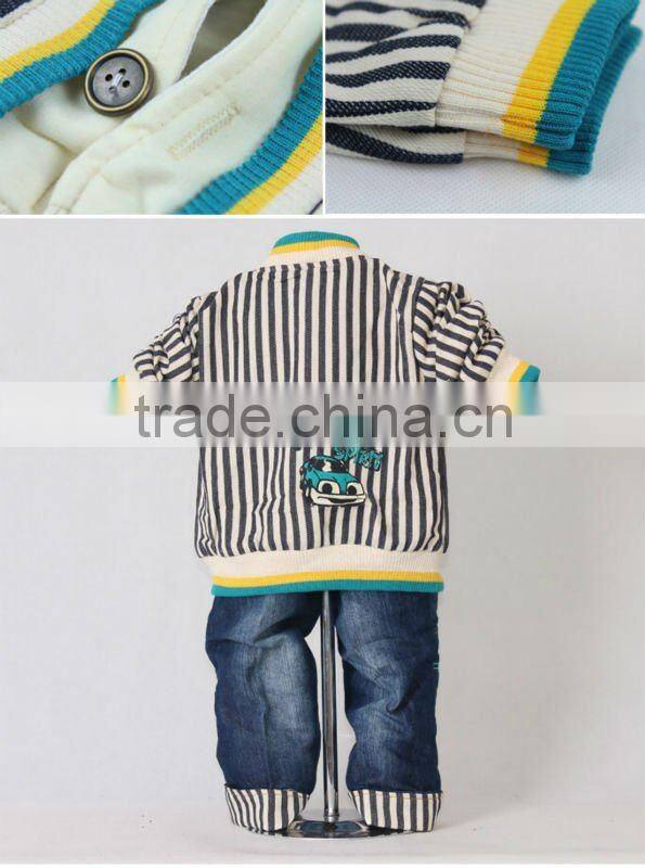 2016 New Autumn And Spring Striped Boys Clothes Set 3Pcs Outfit and T Shirt and Jeans Clothing 100% Same Like Pictures