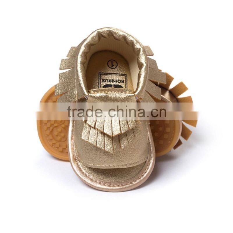 Artificial leather fringed baby summer sandals, hard sole baby summer sandals