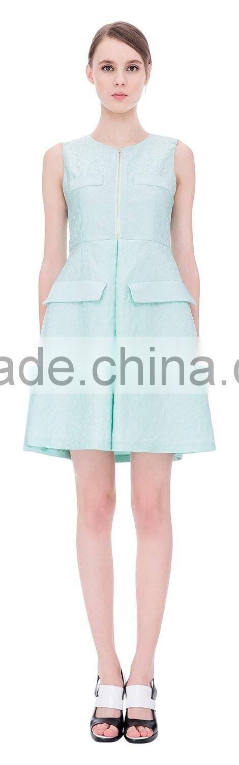 Ladies zipper-up sleeveless slim fitness normal dress wholesale