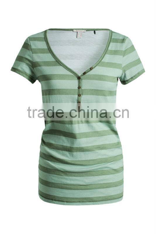 high quality custom wide neck breezy textured all-over stripe combed cotton t shirt