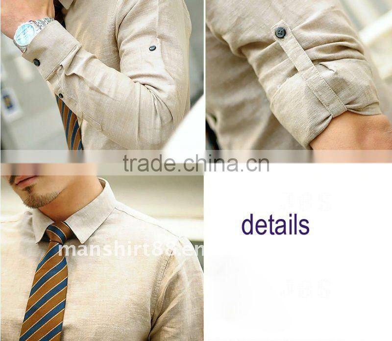 mens linen slim fit beige long sleeve dress shirt