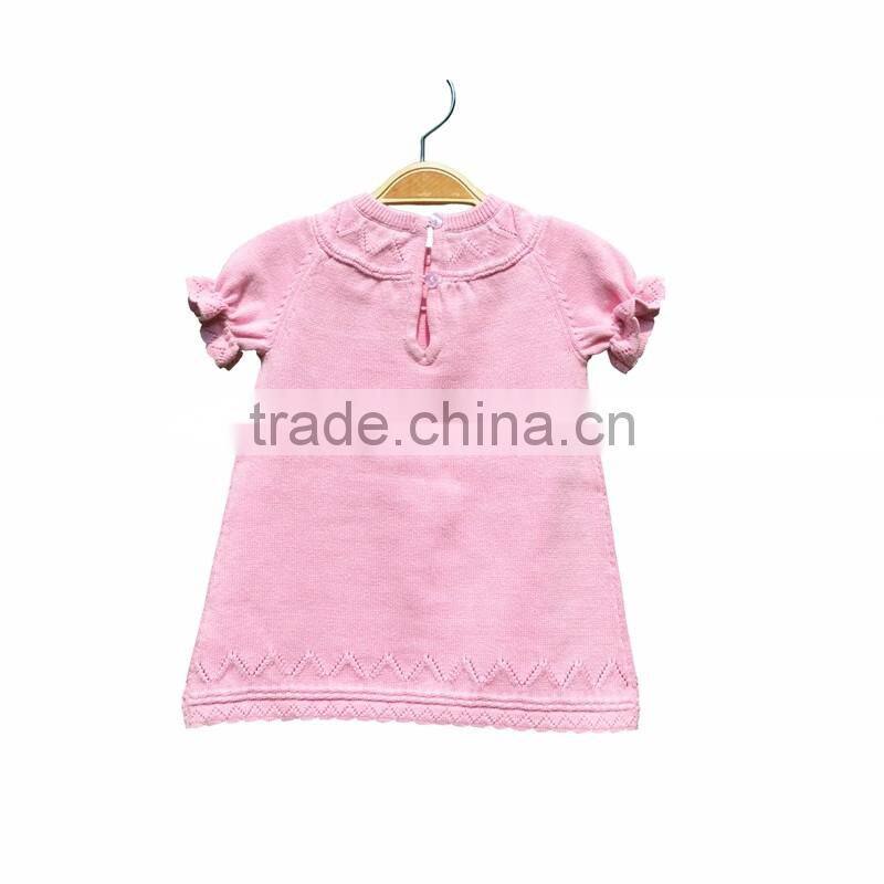Round Neck Short Sleeve Cotton Knitting Girl Dress