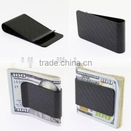 Real Carbon Fiber Money Clip Glossy Black Credit Card holder Money Wallet