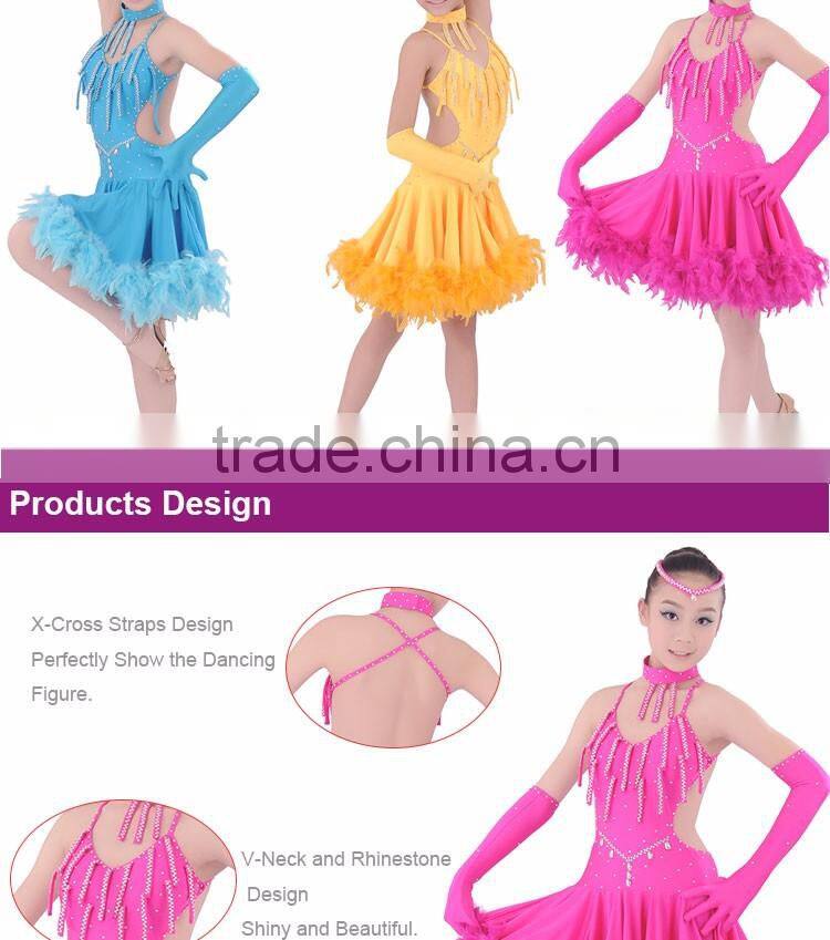 Girls Feather Ballroom Latin Dress Fancy Dress Competition For Kids