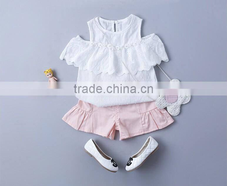 Wholesale Children Off Shoulder Full Blouse Design Solid Color Shirts Baby Girls New Style Lace Shirt