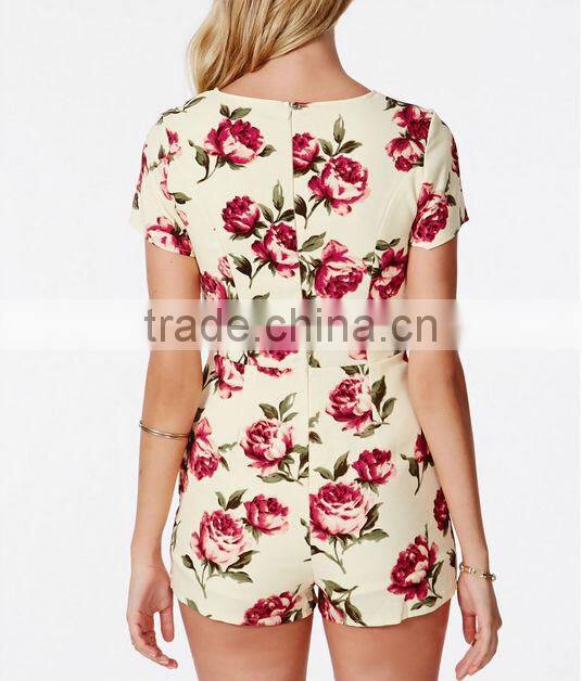 Rose print jumpsuit playsuit, lady playsuit, wholesale playsuit
