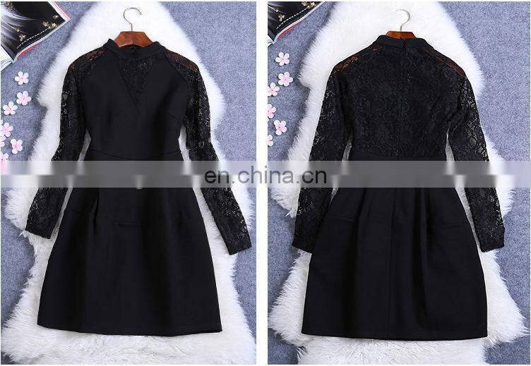 ladie apparel / women dress / black lace up shkirt long sleeve