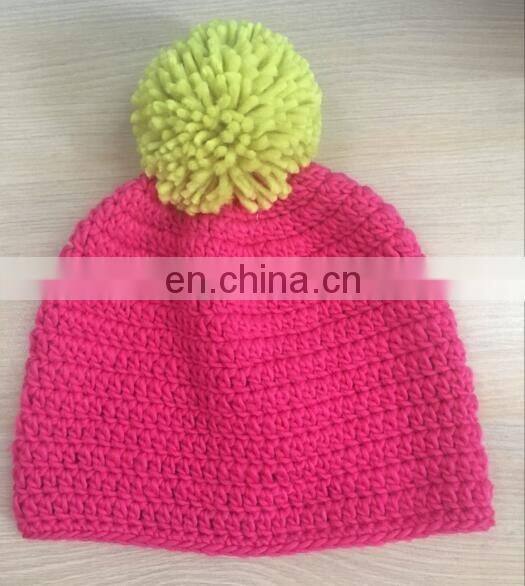 Top fashion style for 2016 winter handmaking winter beanie hat with big top pom pom