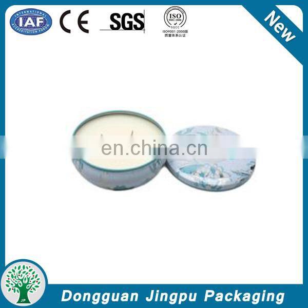 Round metal tin candle container
