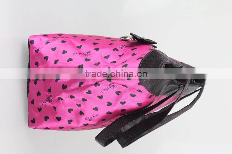 Handy pot red rose cosmetic bag with lovely bowknot