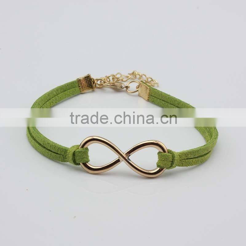 Fashion custom men braided bracelet single wrap gold 8 infinity leather bracelet men