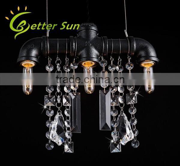 Industrial Style Crystal Water Pipe Pendant Light Fixture for Bar
