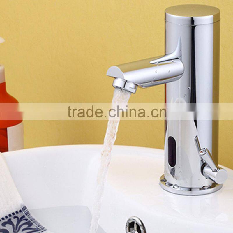 Chrome Plated Touch Free Auto Stop Faucet Motion Sensor Faucet Washbasin Sensor Tap with Temperature Control Handle